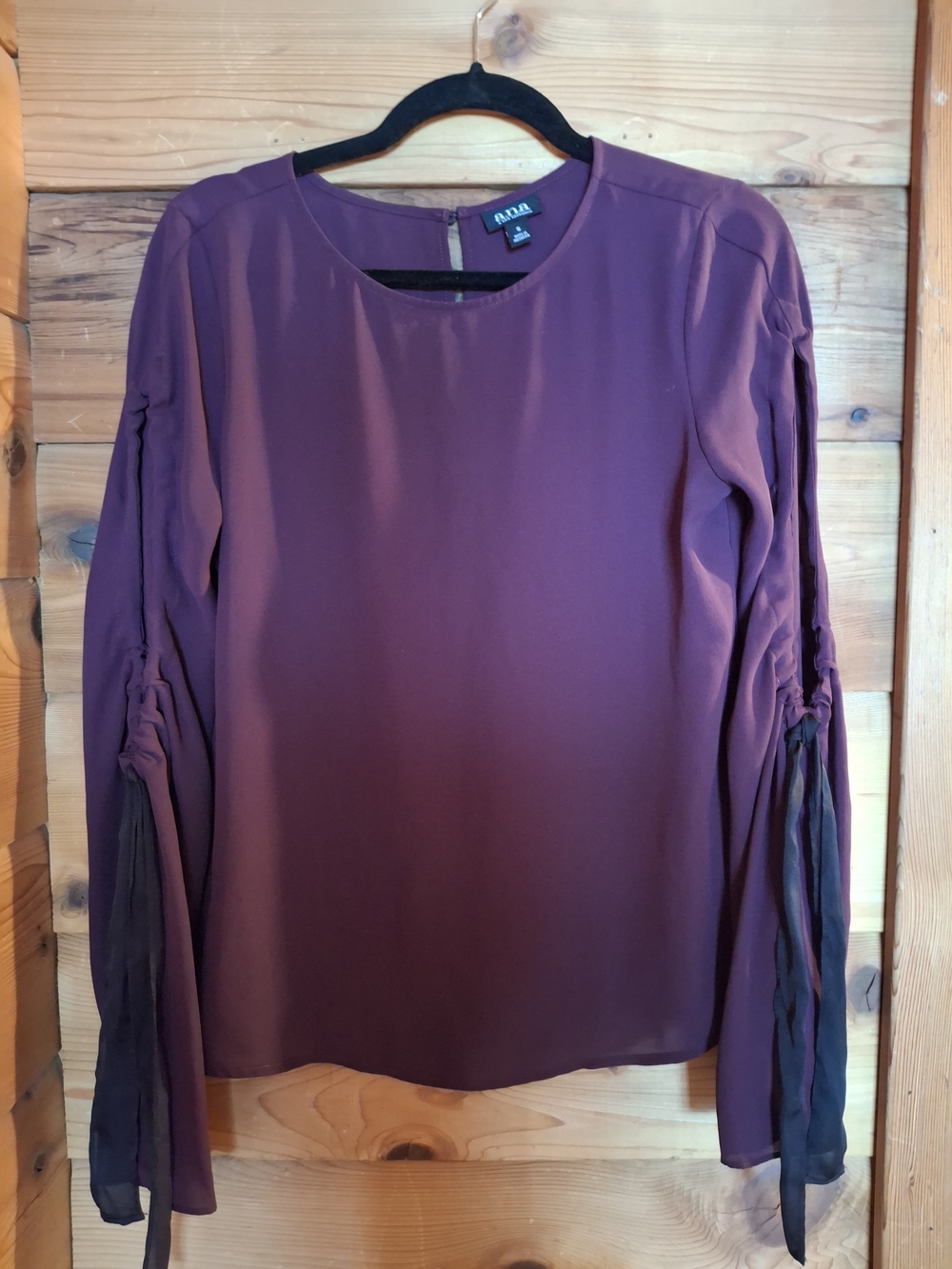 Aldo Plum Long-Sleeve Blouse with Tie Sleeves